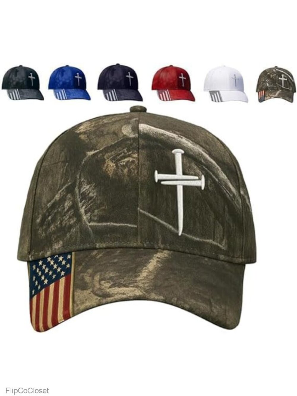 Men's Adjustable Camo Baseball Cap Three Nails Cross Embroidered Christian Hat
